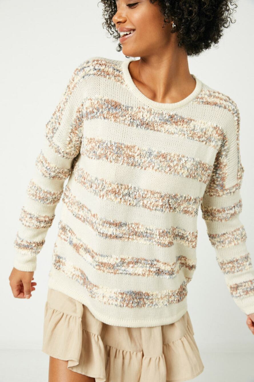 HAYDEN Poppy Popcorn Striped Crew Neck Sweater Misses Small
